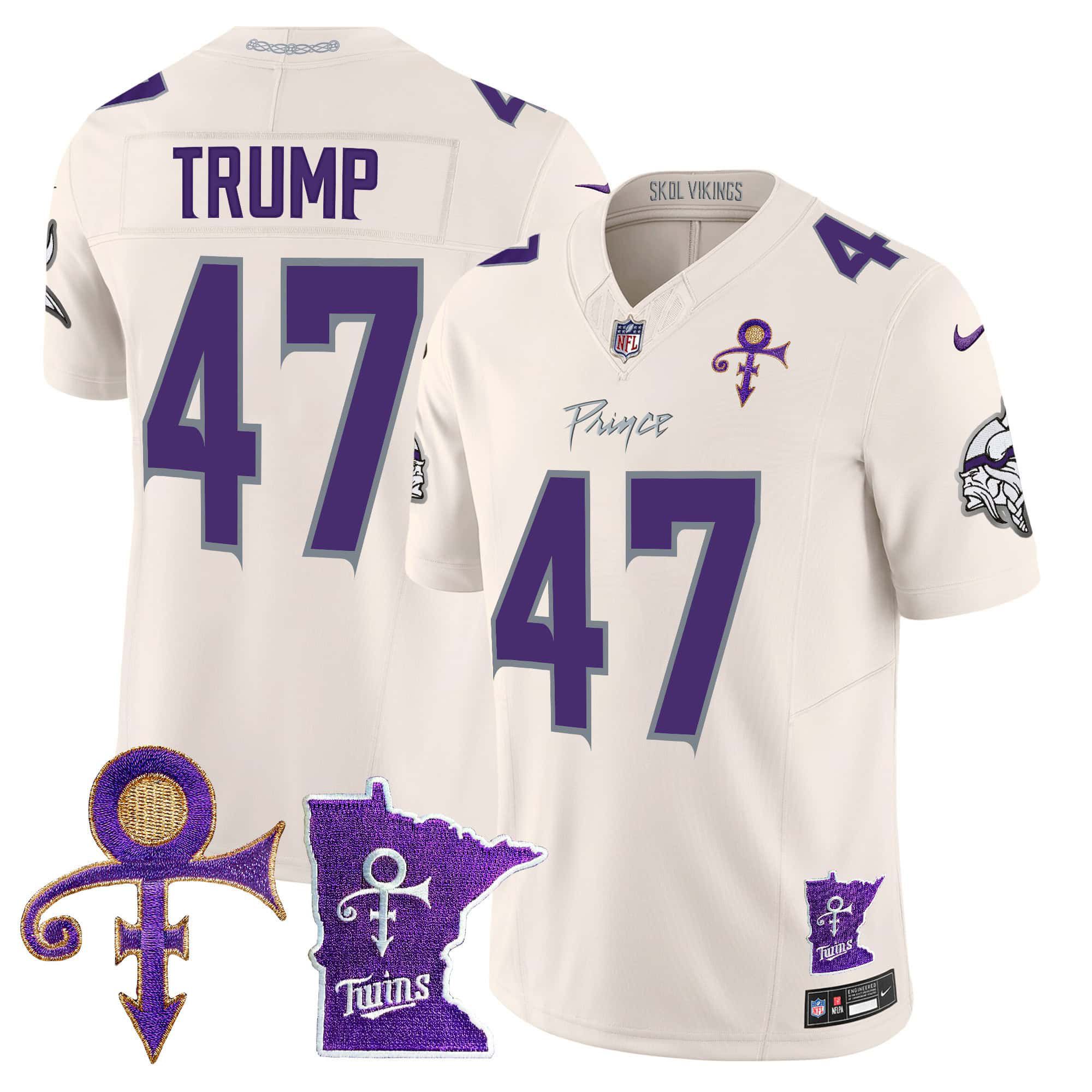 Men Minnesota Vikings 47 Trump Cream 2024 Nike Prince Vapor Limited NFL Jersey